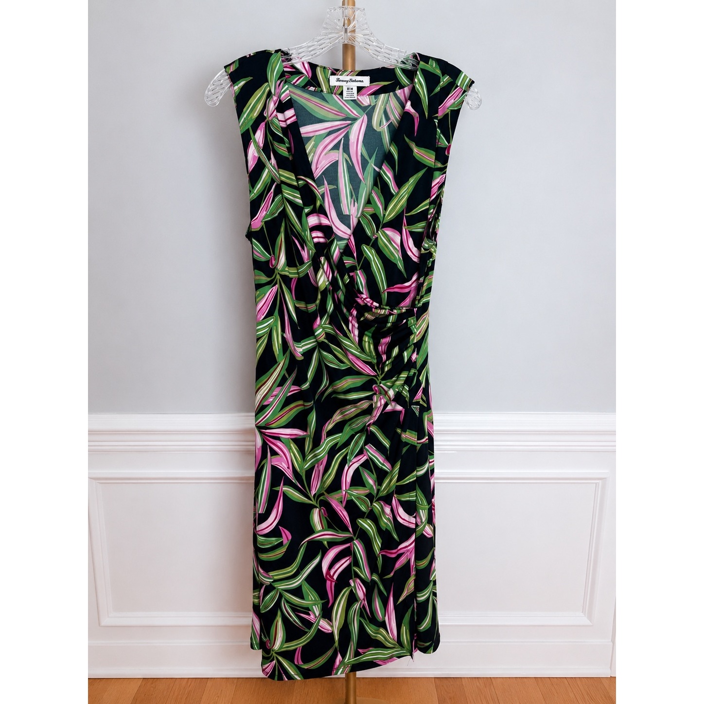 Tommy Bahama Tropical Palm Dress Womens Medium Navy Pink Resort Cruise